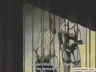 Chained hentai slave gets double cock shemale fucked