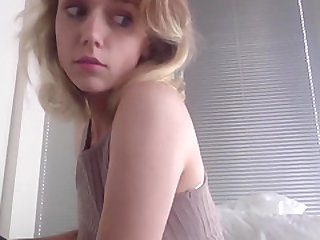 Blonde beautiful babe masturbates with her new vibrator and reach her orgasm