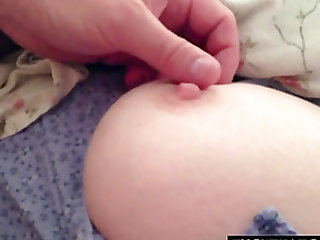 sneaky peep at her big boob as she napps.