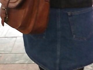 jeans skirt in public in slowmotion