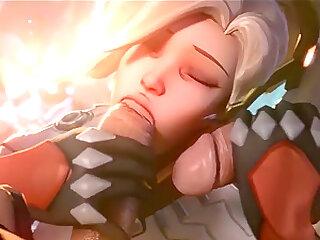 Naughty big boobs blonde super hero from Overwatch called Mercy gets to heal dicks