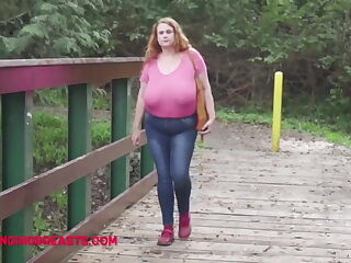 Bouncing her big beauties in a tight t-shirt
