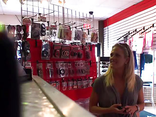 Kinky Blonde Teen Fucks a Guy in a Store's Dresser